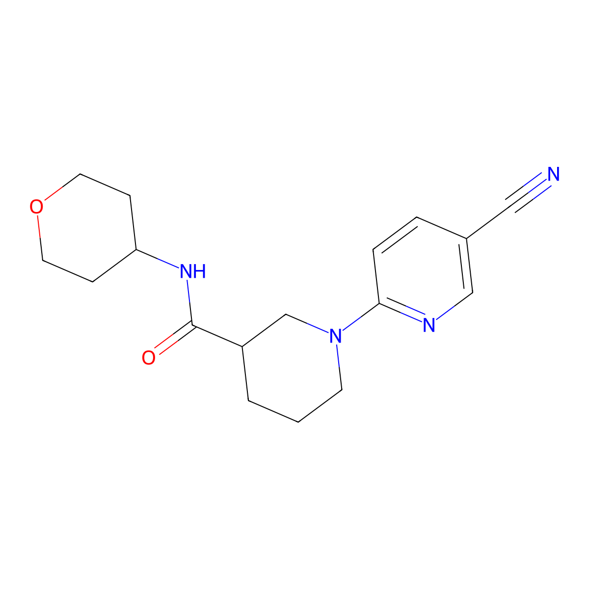 1-(5-cyanopyridin-2-yl)-N-(oxan-4-yl)piperidine-3-carboxamide molecular structure, CAS 2877659-26-0