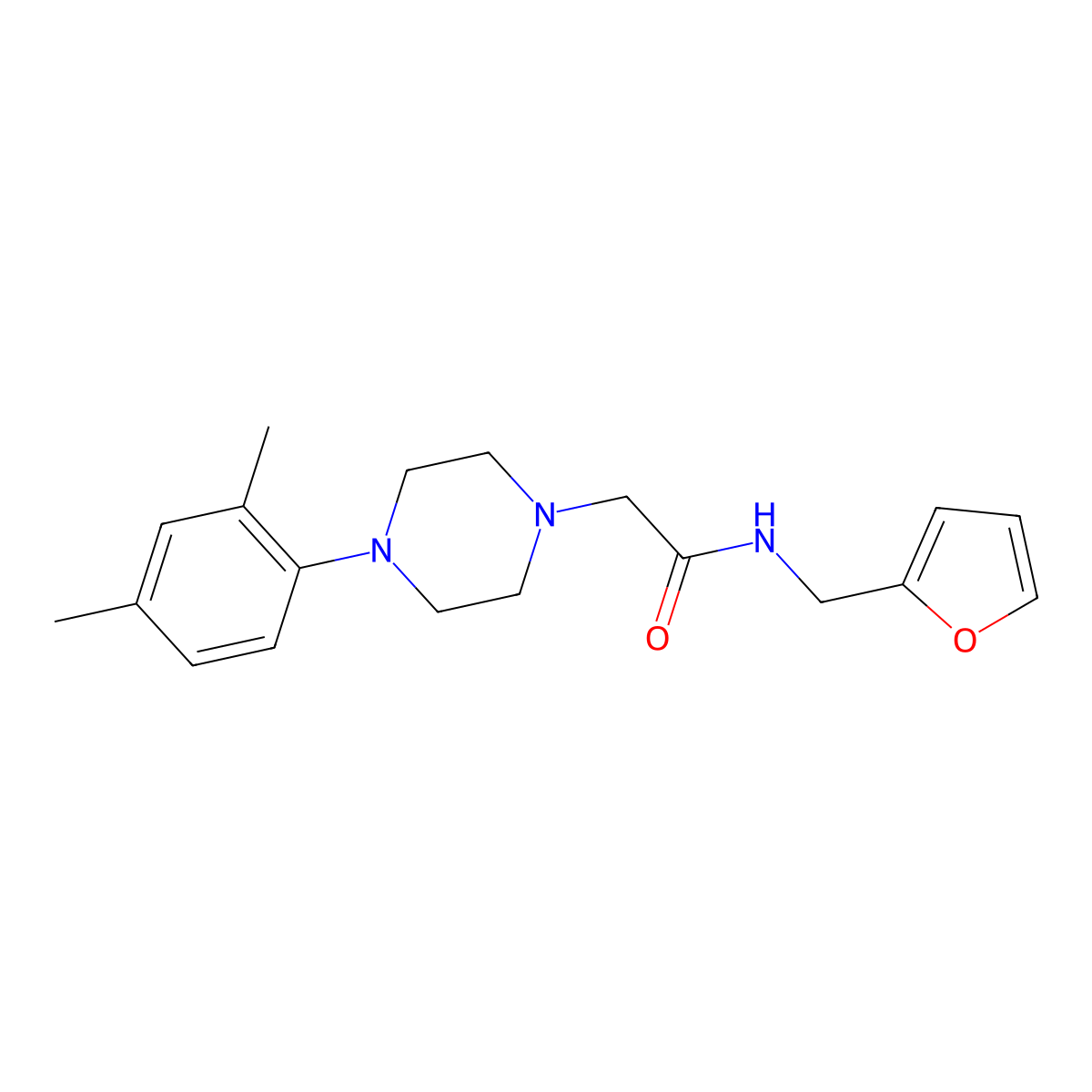 2-[4-(2,4-dimethylphenyl)piperazin-1-yl]-N-[(furan-2-yl)methyl]acetamide molecular structure, CAS 2877659-28-2