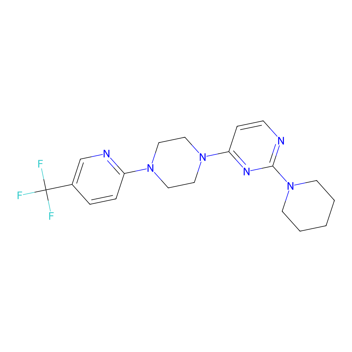 2-(Piperidin-1-yl)-4-{4-[5-(trifluoromethyl)pyridin-2-yl]piperazin-1-yl}pyrimidine molecular structure, CAS 2877659-29-3