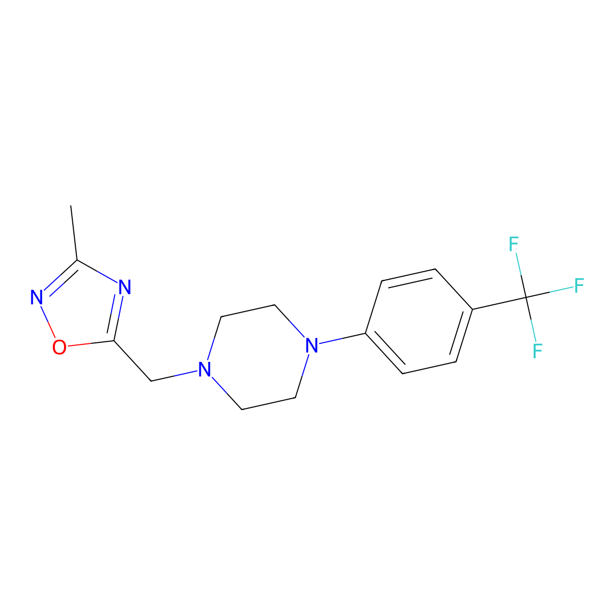 1-[(3-Methyl-1,2,4-oxadiazol-5-yl)methyl]-4-[4-(trifluoromethyl)phenyl]piperazine molecular structure, CAS 2877659-31-7