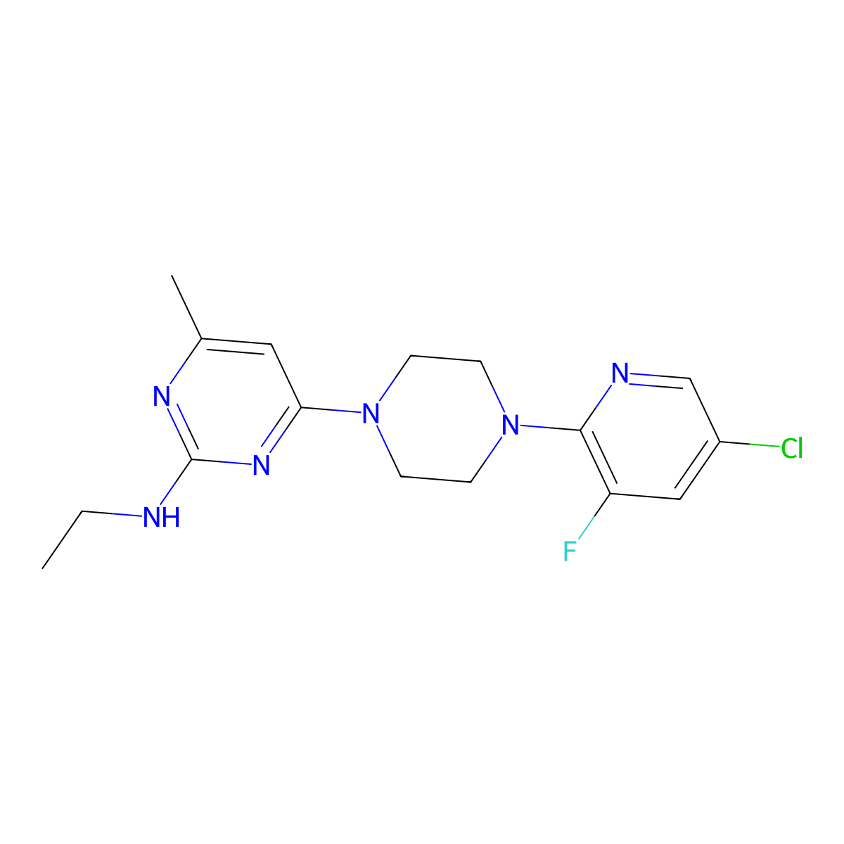 4-[4-(5-chloro-3-fluoropyridin-2-yl)piperazin-1-yl]-N-ethyl-6-methylpyrimidin-2-amine molecular structure, CAS 2877659-32-8