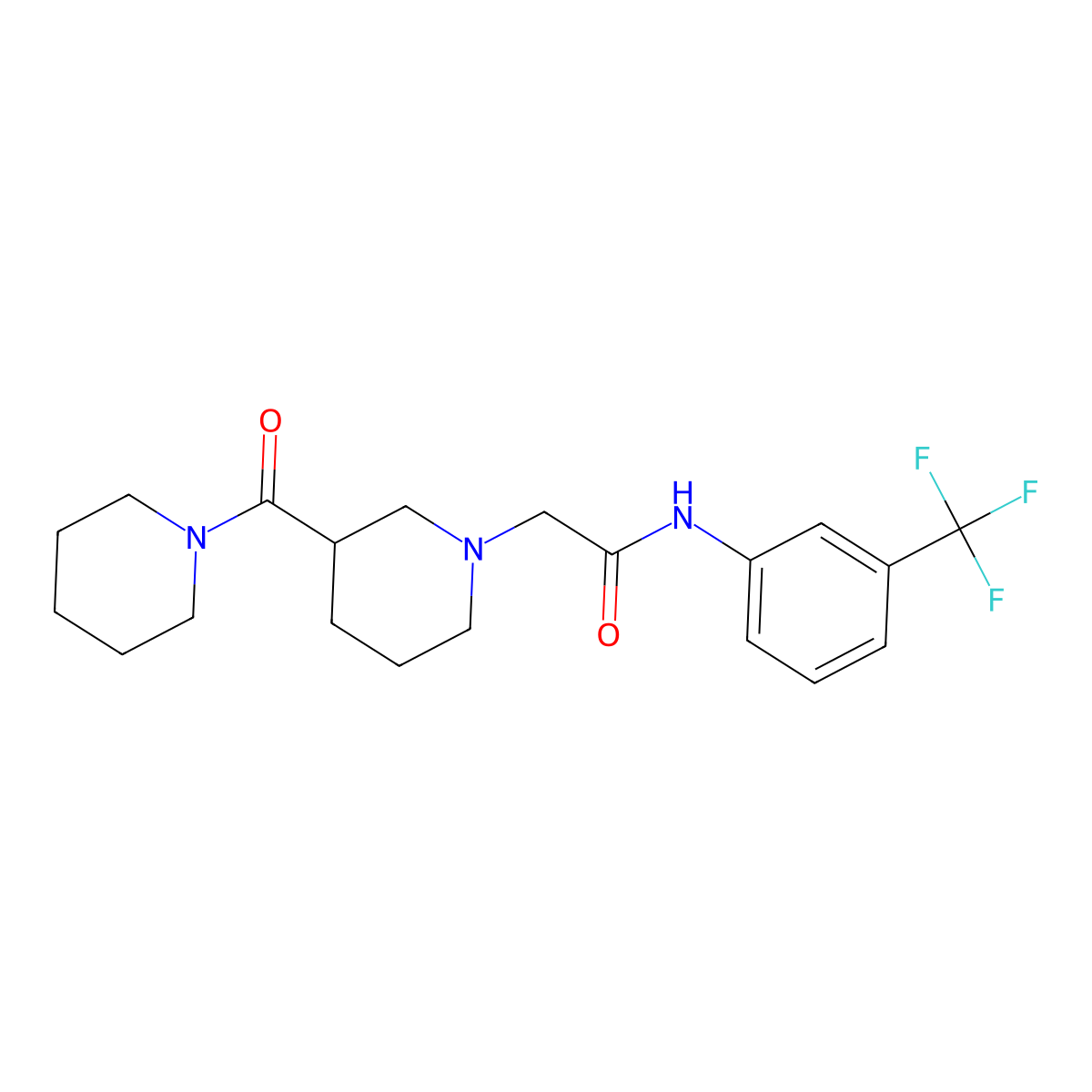 2-[3-(piperidine-1-carbonyl)piperidin-1-yl]-N-[3-(trifluoromethyl)phenyl]acetamide molecular structure, CAS 2877659-43-1