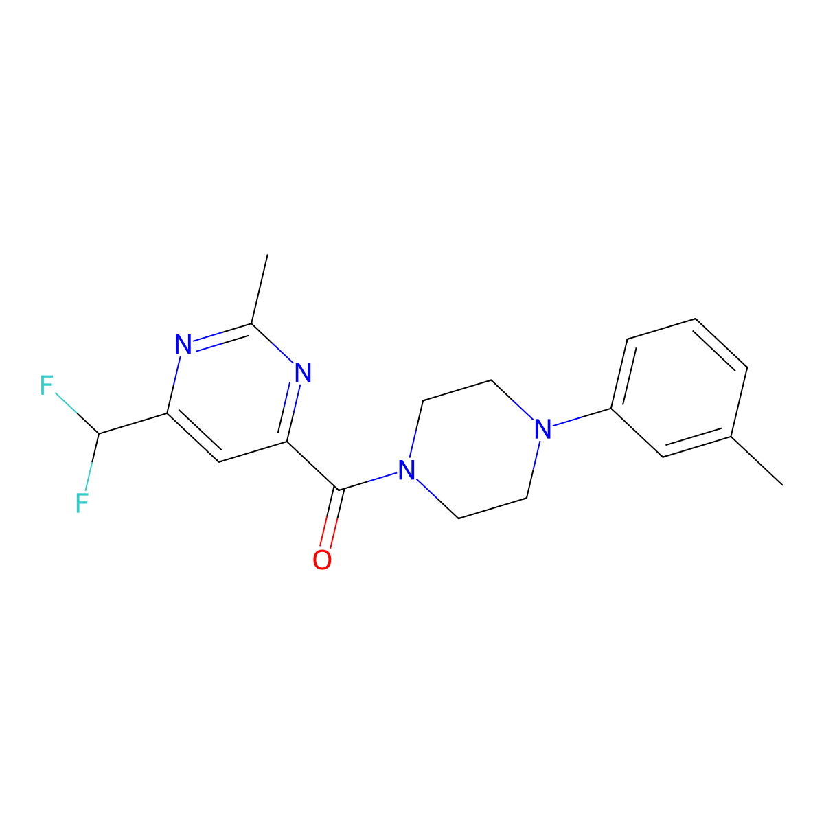 4-(Difluoromethyl)-2-methyl-6-[4-(3-methylphenyl)piperazine-1-carbonyl]pyrimidine molecular structure, CAS 2877659-46-4