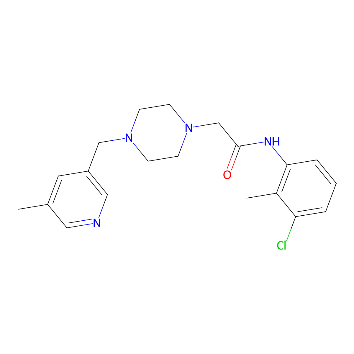 N-(3-chloro-2-methylphenyl)-2-{4-[(5-methylpyridin-3-yl)methyl]piperazin-1-yl}acetamide molecular structure, CAS 2877659-47-5