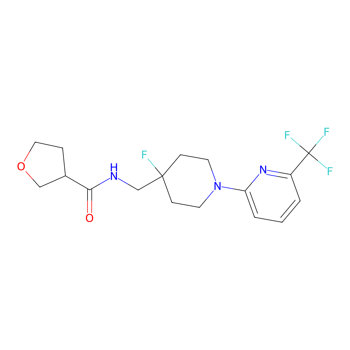 N-({4-fluoro-1-[6-(trifluoromethyl)pyridin-2-yl]piperidin-4-yl}methyl)oxolane-3-carboxamide molecular structure, CAS 2877659-52-2