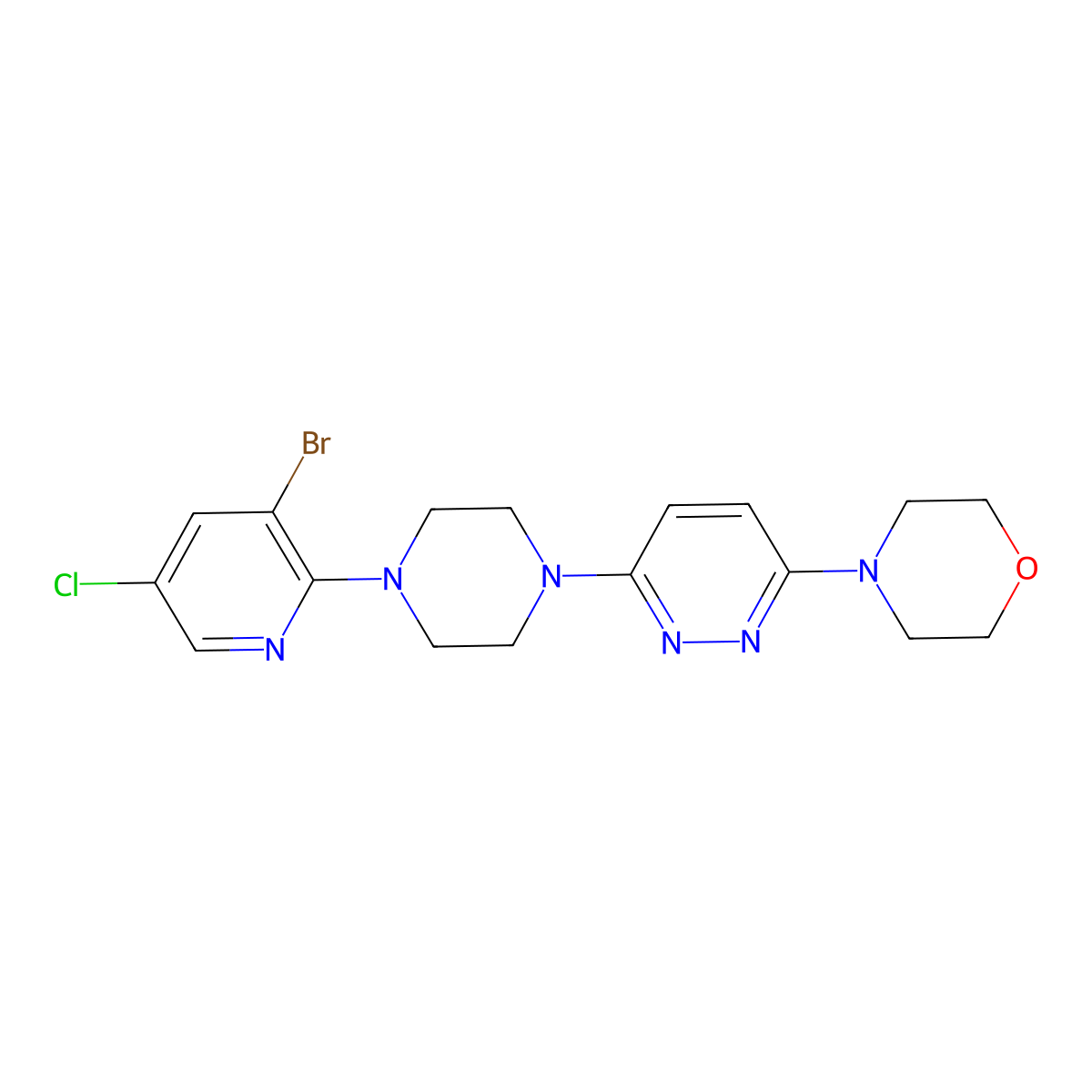 4-{6-[4-(3-Bromo-5-chloropyridin-2-yl)piperazin-1-yl]pyridazin-3-yl}morpholine molecular structure, CAS 2877659-56-6