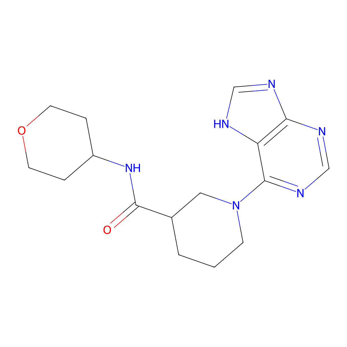 N-(oxan-4-yl)-1-(9H-purin-6-yl)piperidine-3-carboxamide molecular structure, CAS 2877659-57-7