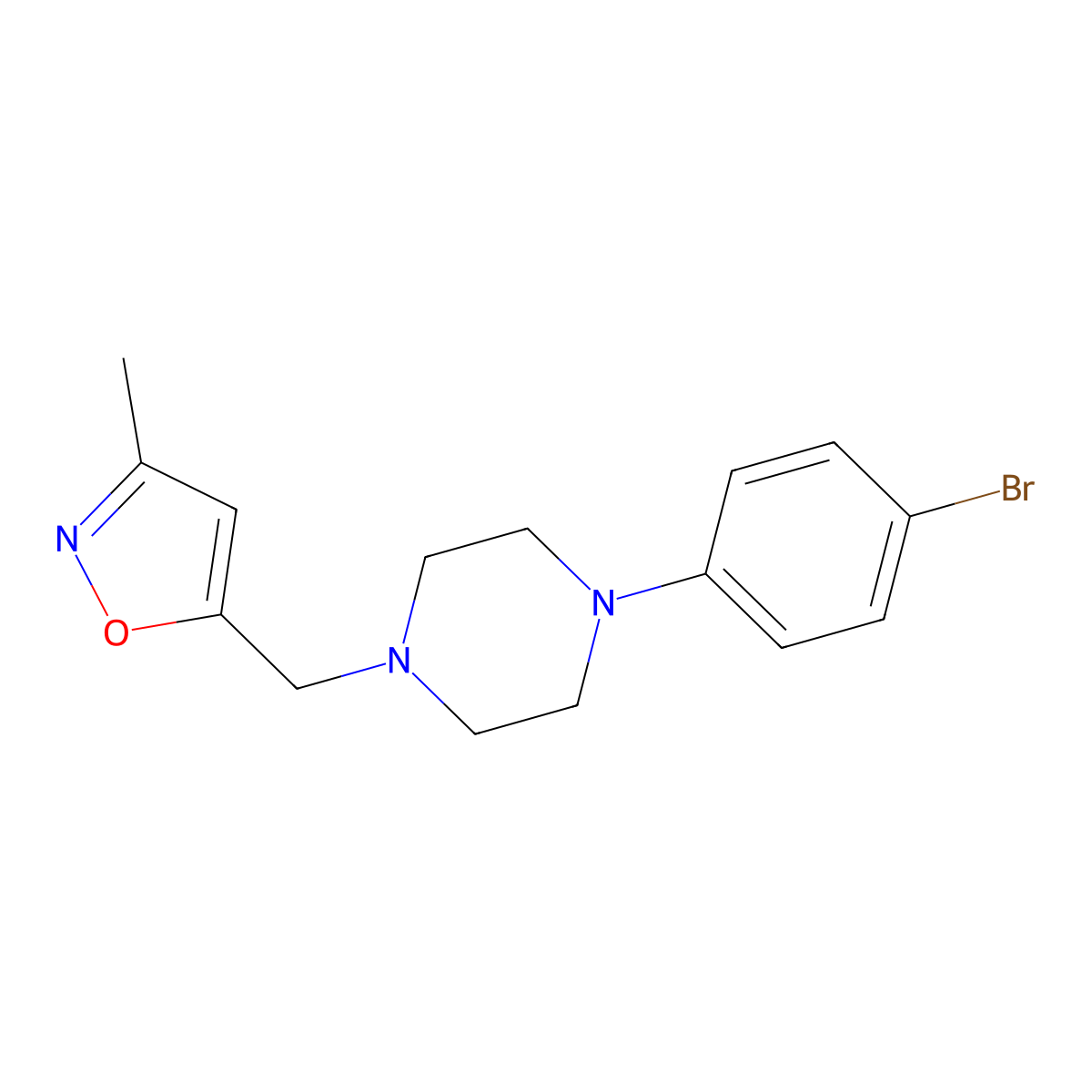 1-(4-Bromophenyl)-4-[(3-methyl-1,2-oxazol-5-yl)methyl]piperazine molecular structure, CAS 2877659-59-9