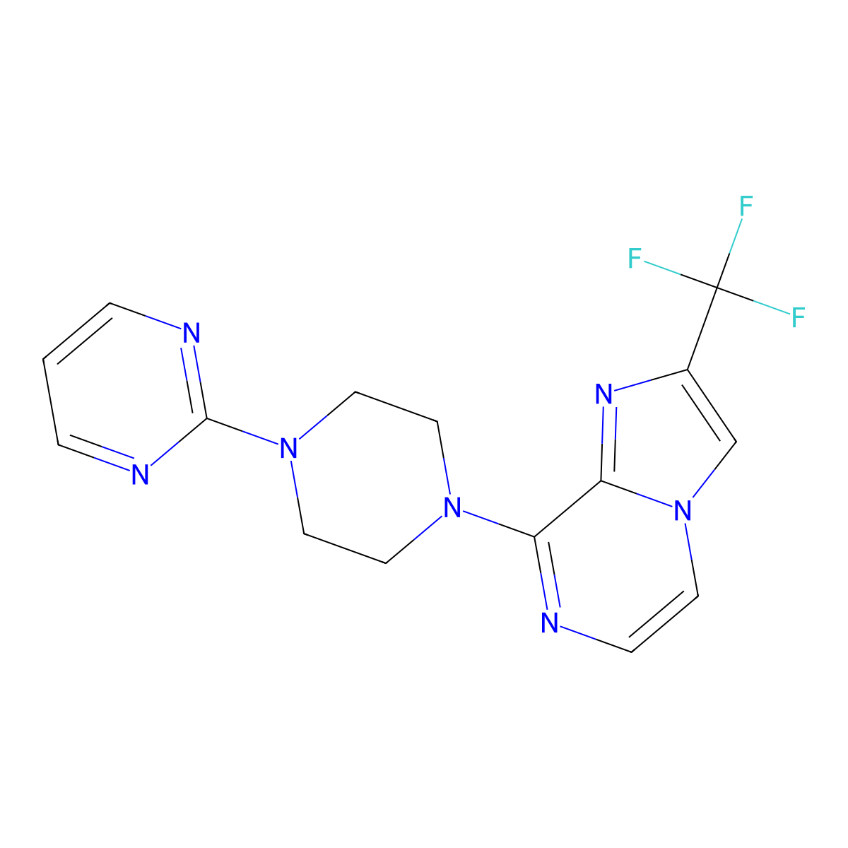 2-{4-[2-(Trifluoromethyl)imidazo[1,2-a]pyrazin-8-yl]piperazin-1-yl}pyrimidine molecular structure, CAS 2877659-64-6
