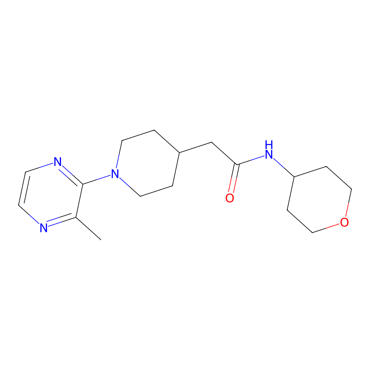 2-[1-(3-methylpyrazin-2-yl)piperidin-4-yl]-N-(oxan-4-yl)acetamide molecular structure, CAS 2877659-65-7