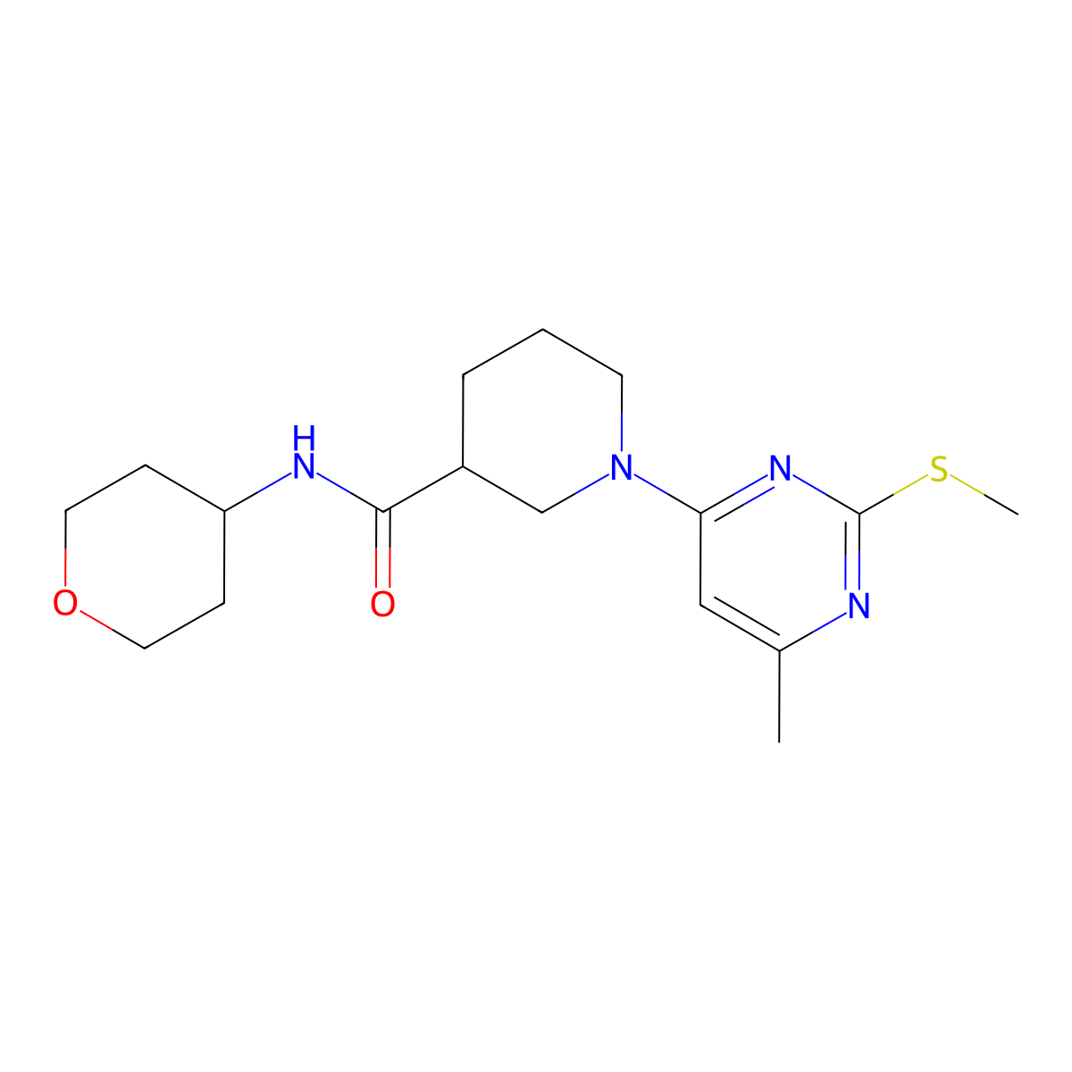 1-[6-methyl-2-(methylsulfanyl)pyrimidin-4-yl]-N-(oxan-4-yl)piperidine-3-carboxamide molecular structure, CAS 2877659-68-0