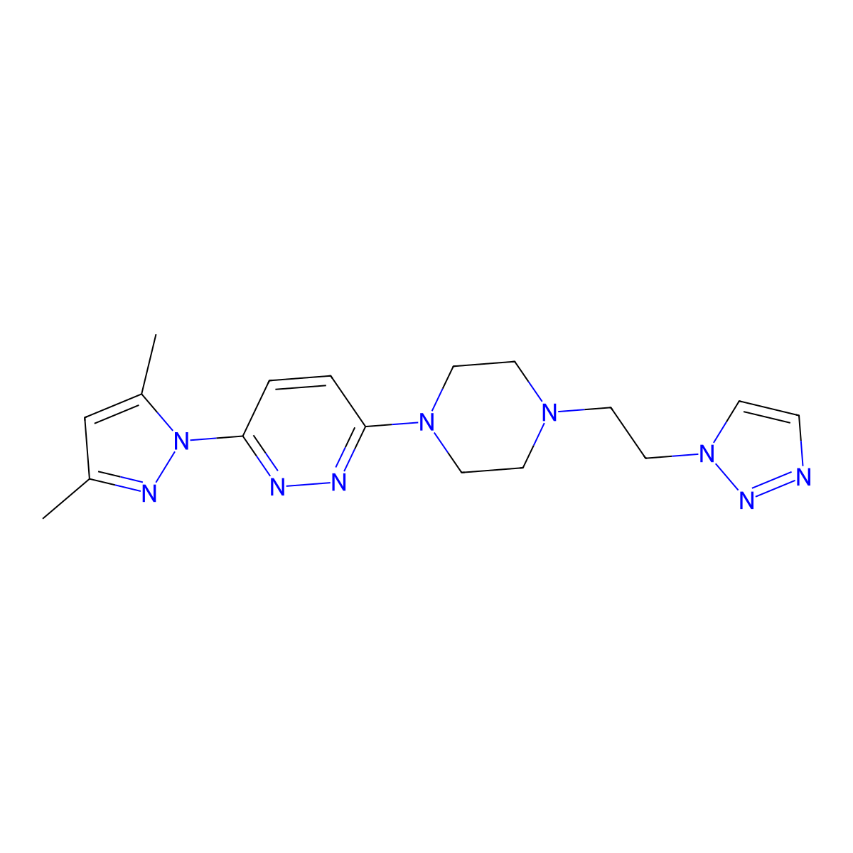 3-(3,5-Dimethylpyrazol-1-yl)-6-[4-[2-(triazol-1-yl)ethyl]piperazin-1-yl]pyridazine molecular structure, CAS 2877659-70-4