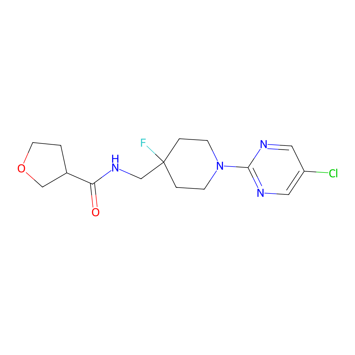 N-{[1-(5-chloropyrimidin-2-yl)-4-fluoropiperidin-4-yl]methyl}oxolane-3-carboxamide molecular structure, CAS 2877659-73-7
