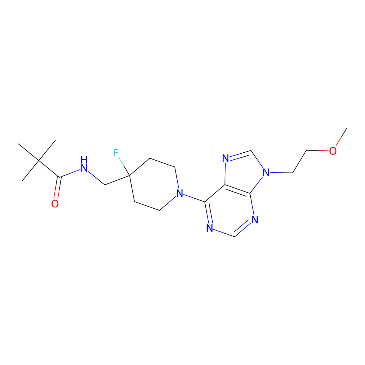 N-({4-fluoro-1-[9-(2-methoxyethyl)-9H-purin-6-yl]piperidin-4-yl}methyl)-2,2-dimethylpropanamide molecular structure, CAS 2877659-75-9