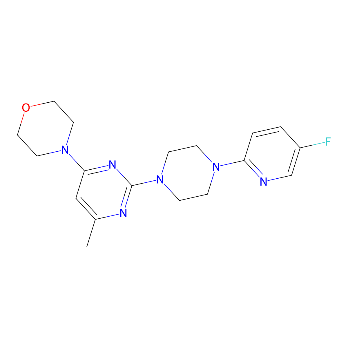 4-{2-[4-(5-Fluoropyridin-2-yl)piperazin-1-yl]-6-methylpyrimidin-4-yl}morpholine molecular structure, CAS 2877659-79-3
