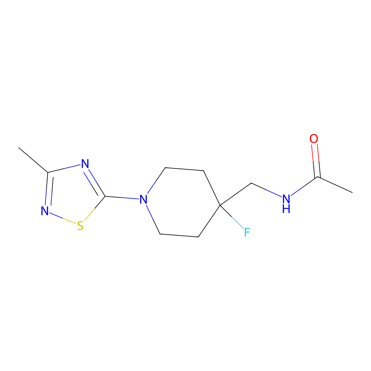 N-{[4-fluoro-1-(3-methyl-1,2,4-thiadiazol-5-yl)piperidin-4-yl]methyl}acetamide molecular structure, CAS 2877659-84-0