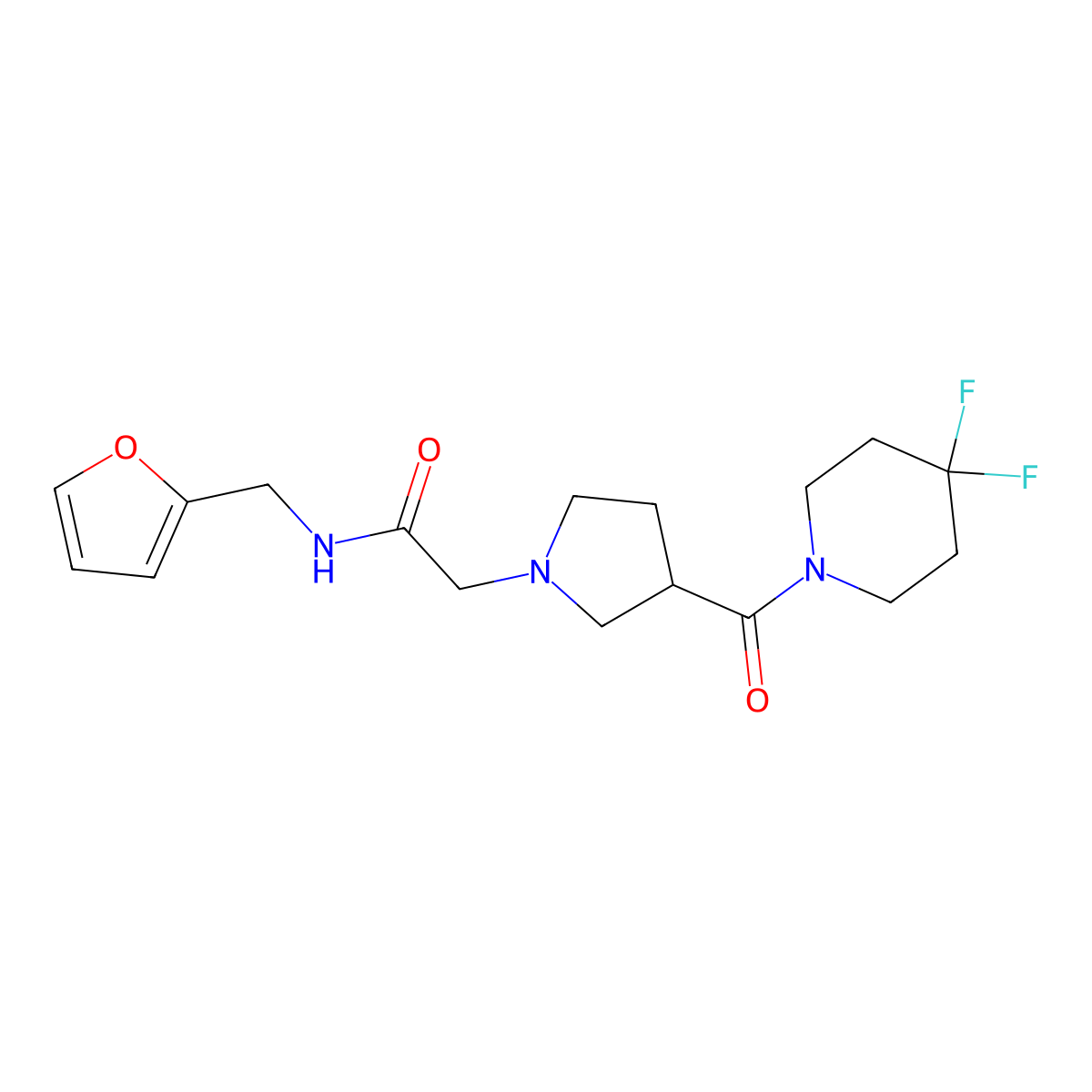 2-[3-(4,4-difluoropiperidine-1-carbonyl)pyrrolidin-1-yl]-N-[(furan-2-yl)methyl]acetamide molecular structure, CAS 2877659-90-8