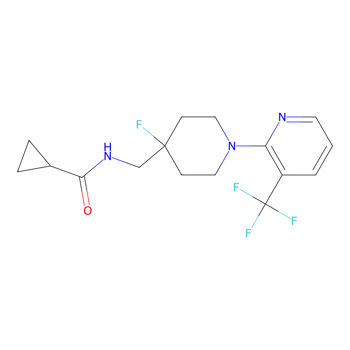 N-({4-fluoro-1-[3-(trifluoromethyl)pyridin-2-yl]piperidin-4-yl}methyl)cyclopropanecarboxamide molecular structure, CAS 2877659-91-9