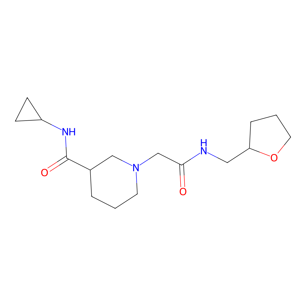N-cyclopropyl-1-({[(oxolan-2-yl)methyl]carbamoyl}methyl)piperidine-3-carboxamide molecular structure, CAS 2877659-97-5