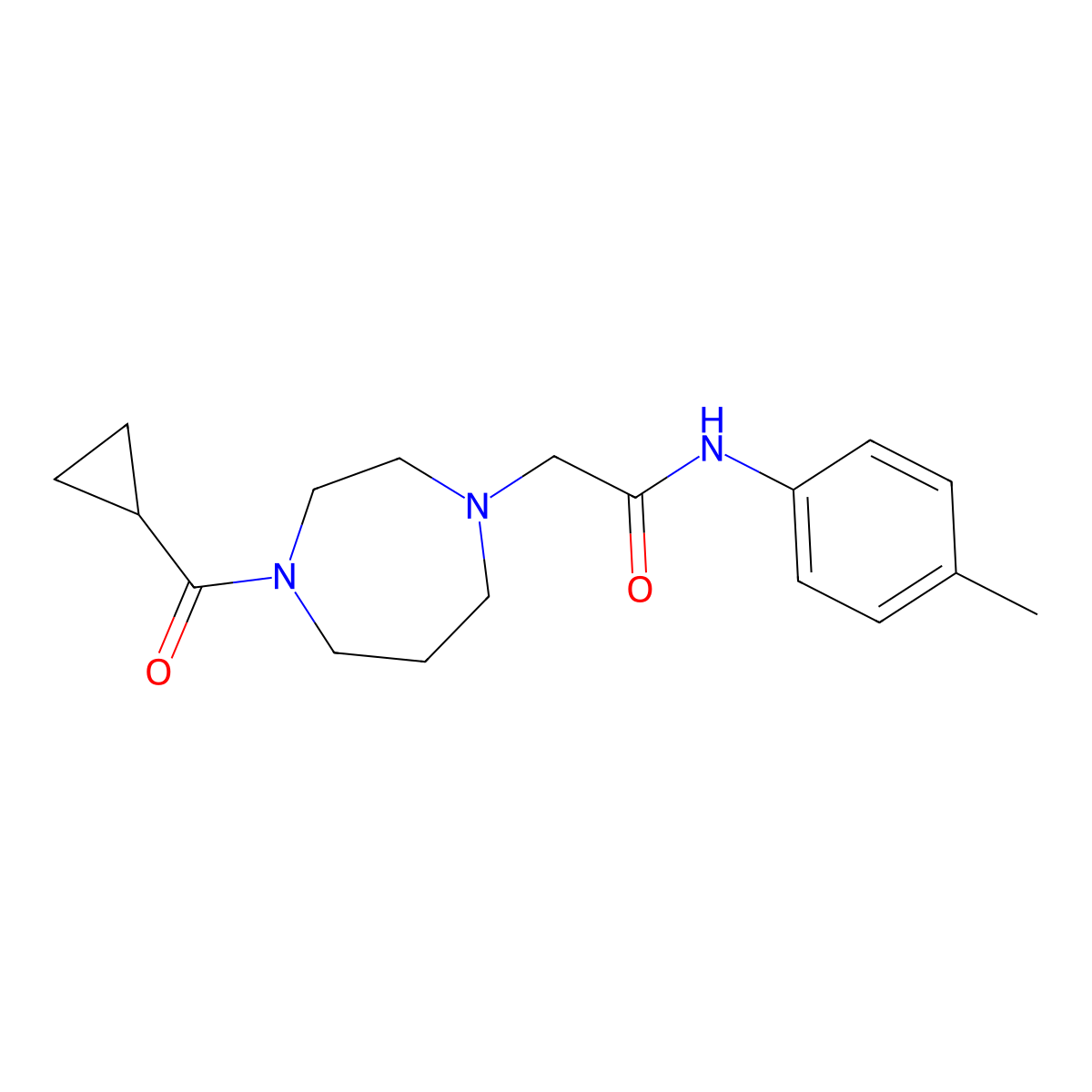 2-(4-cyclopropanecarbonyl-1,4-diazepan-1-yl)-N-(4-methylphenyl)acetamide molecular structure, CAS 2877659-99-7