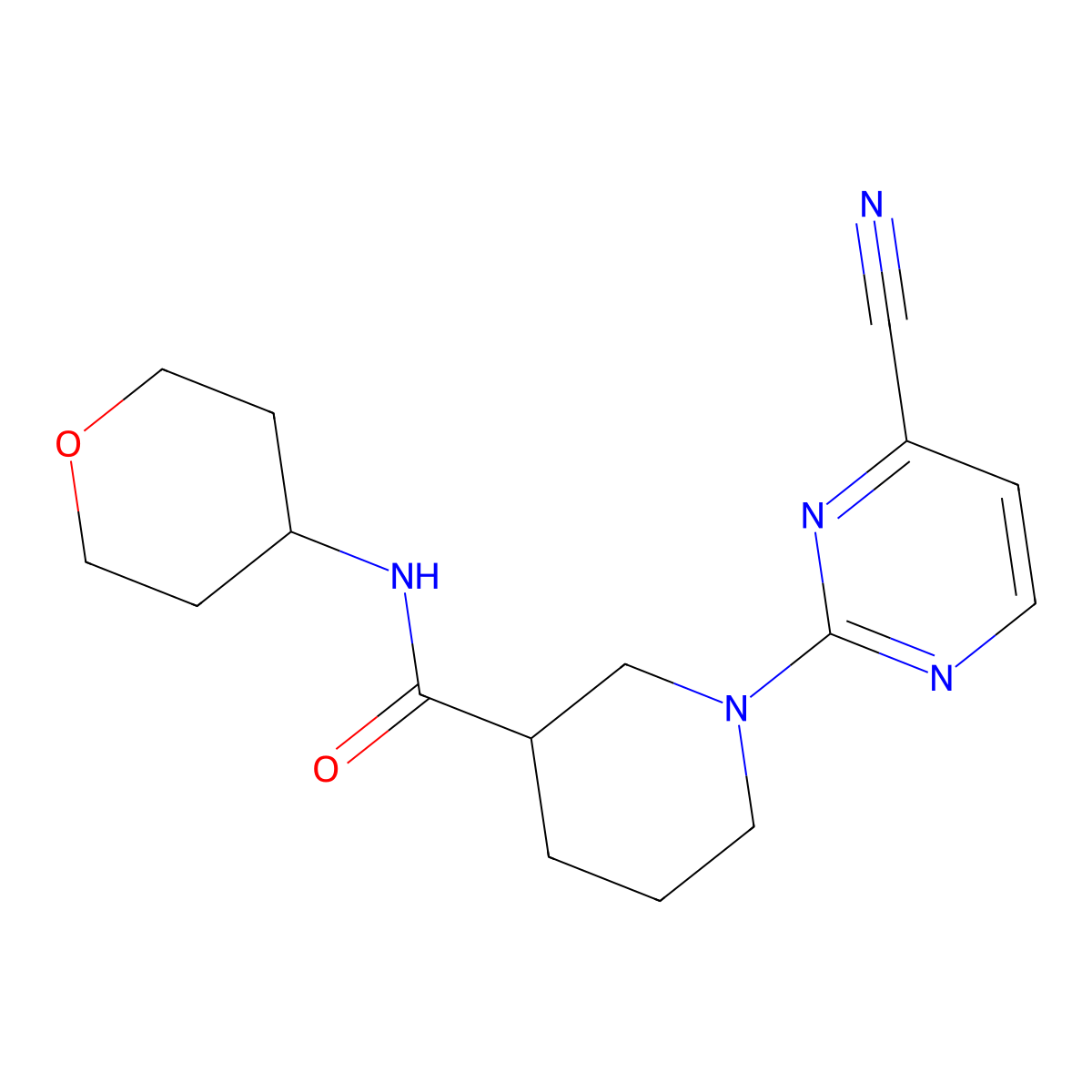 1-(4-cyanopyrimidin-2-yl)-N-(oxan-4-yl)piperidine-3-carboxamide molecular structure, CAS 2877660-00-7