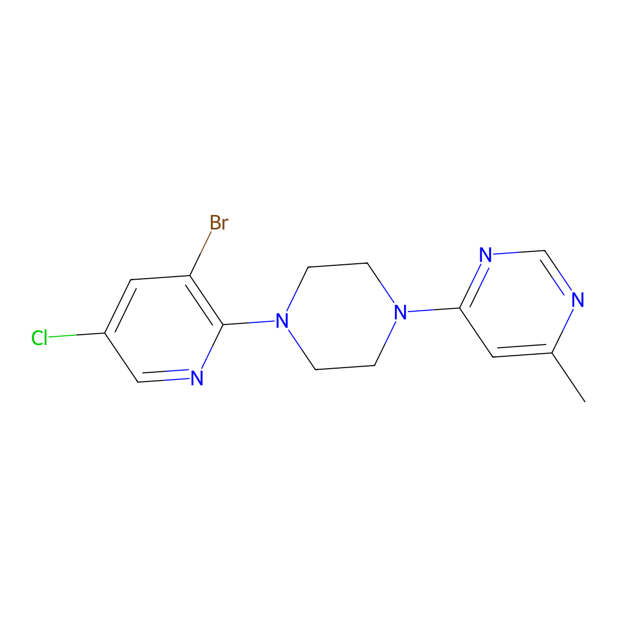 4-[4-(3-Bromo-5-chloropyridin-2-yl)piperazin-1-yl]-6-methylpyrimidine molecular structure, CAS 2877660-02-9