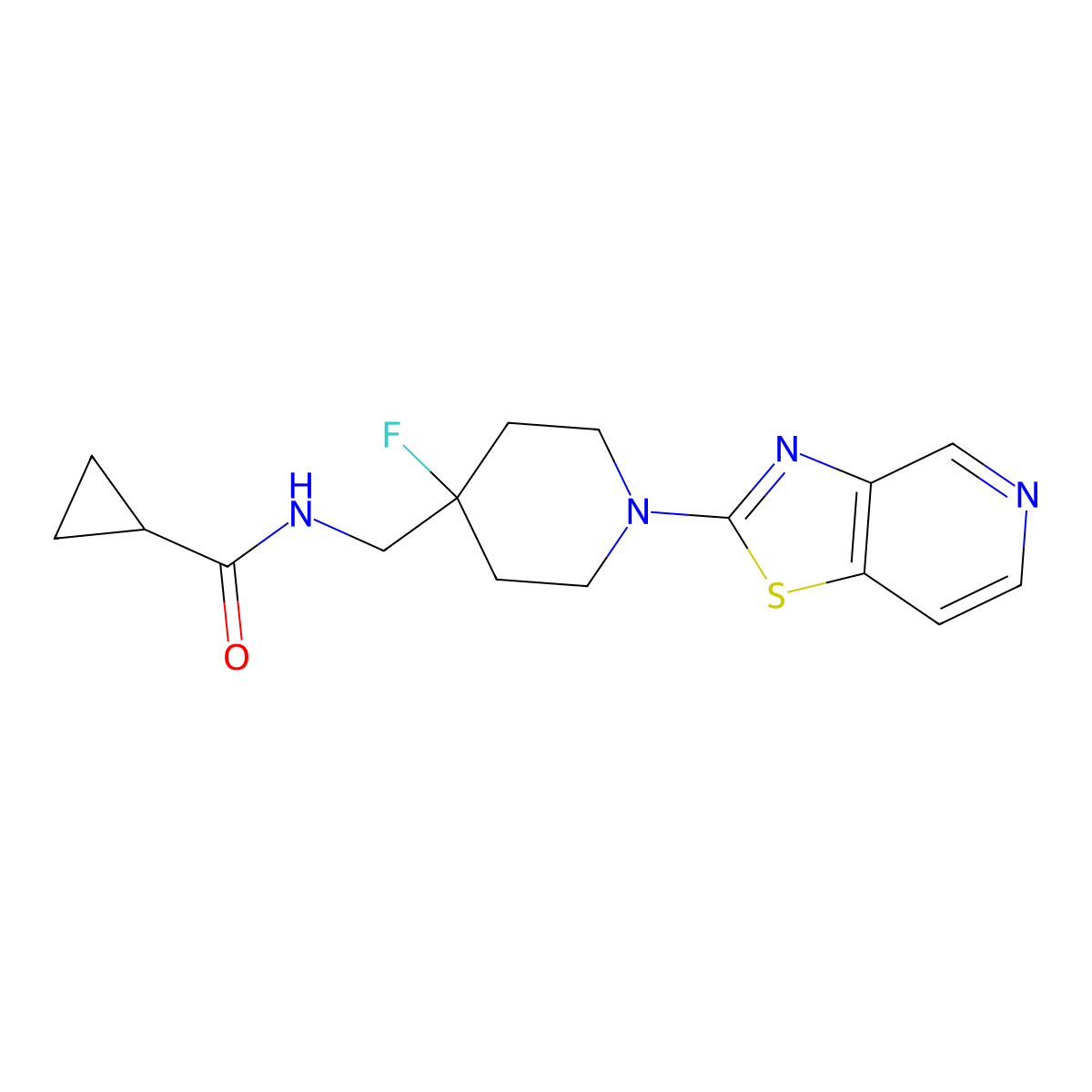 N-[(4-fluoro-1-{[1,3]thiazolo[4,5-c]pyridin-2-yl}piperidin-4-yl)methyl]cyclopropanecarboxamide molecular structure, CAS 2877660-04-1