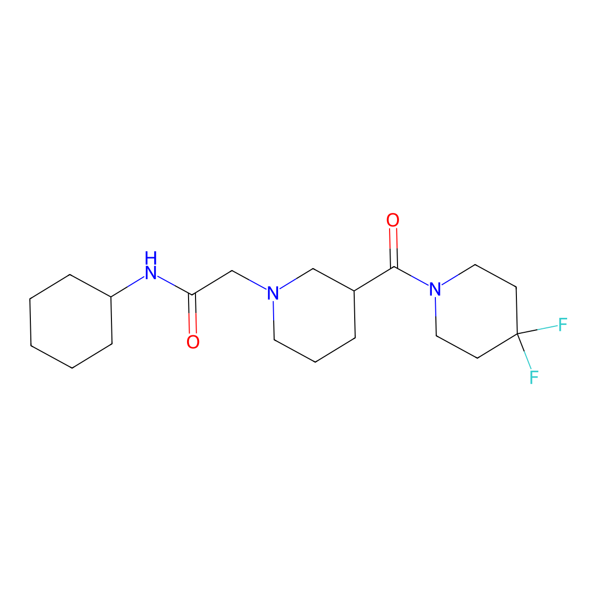 N-cyclohexyl-2-[3-(4,4-difluoropiperidine-1-carbonyl)piperidin-1-yl]acetamide molecular structure, CAS 2877660-06-3