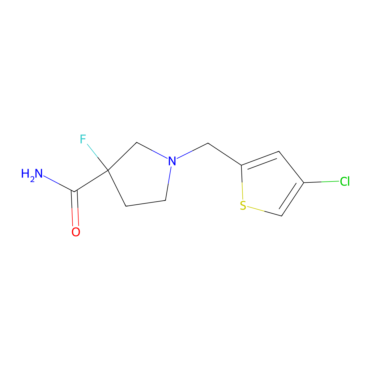 1-[(4-Chlorothiophen-2-yl)methyl]-3-fluoropyrrolidine-3-carboxamide molecular structure, CAS 2877660-08-5