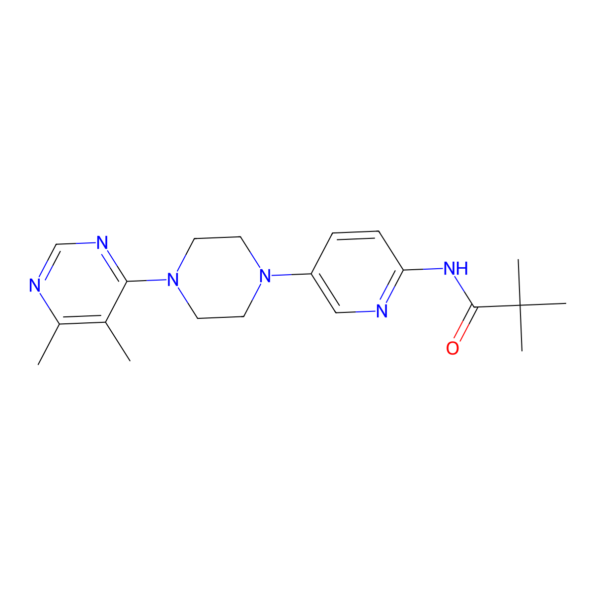 N-{5-[4-(5,6-dimethylpyrimidin-4-yl)piperazin-1-yl]pyridin-2-yl}-2,2-dimethylpropanamide molecular structure, CAS 2877660-11-0