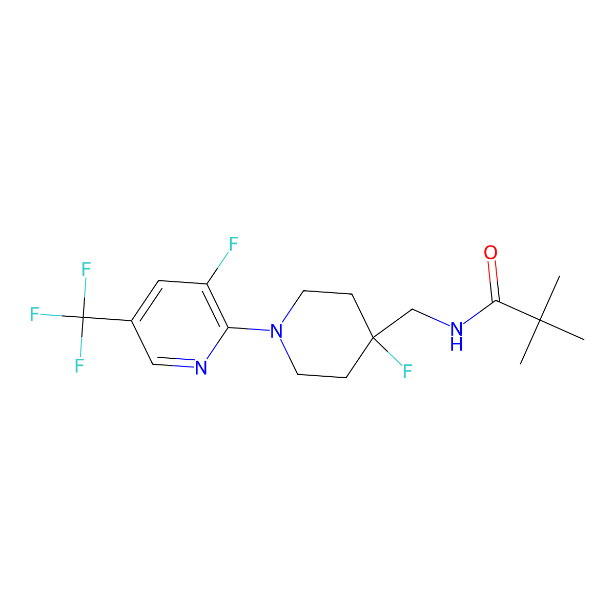 N-({4-fluoro-1-[3-fluoro-5-(trifluoromethyl)pyridin-2-yl]piperidin-4-yl}methyl)-2,2-dimethylpropanamide molecular structure, CAS 2877660-14-3
