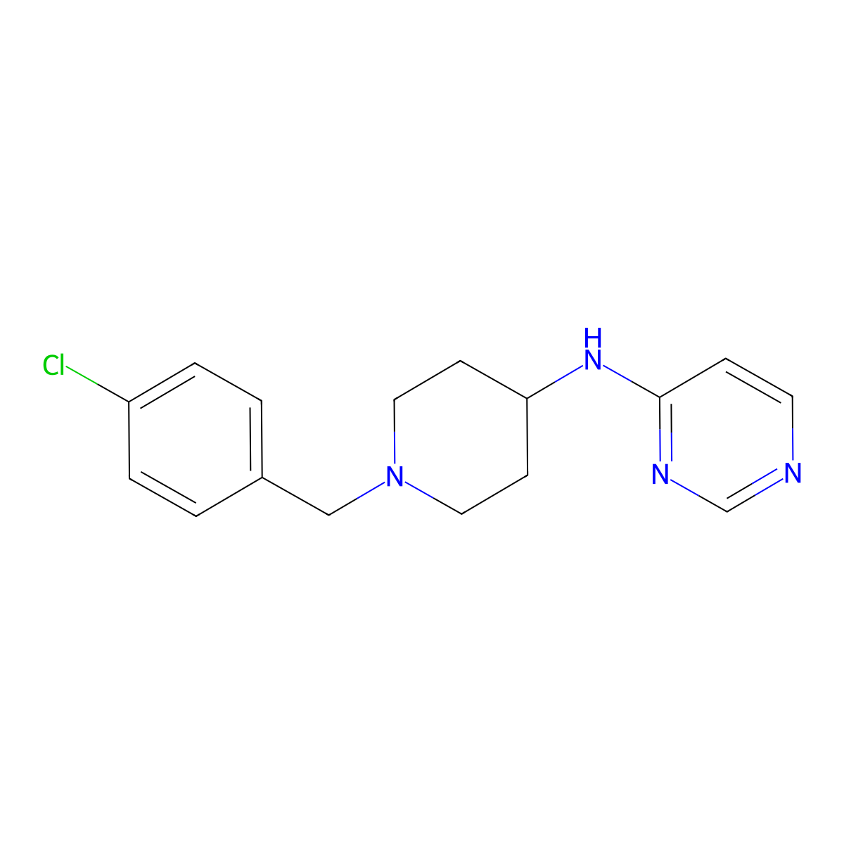 N-{1-[(4-chlorophenyl)methyl]piperidin-4-yl}pyrimidin-4-amine molecular structure, CAS 2877660-18-7