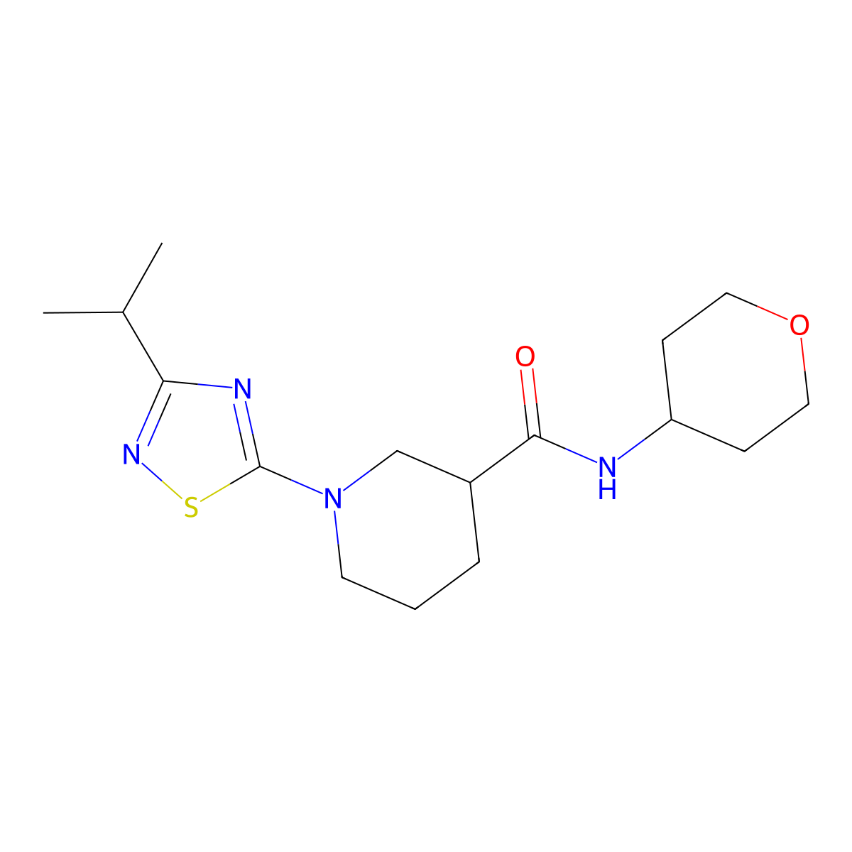 N-(oxan-4-yl)-1-[3-(propan-2-yl)-1,2,4-thiadiazol-5-yl]piperidine-3-carboxamide molecular structure, CAS 2877660-19-8