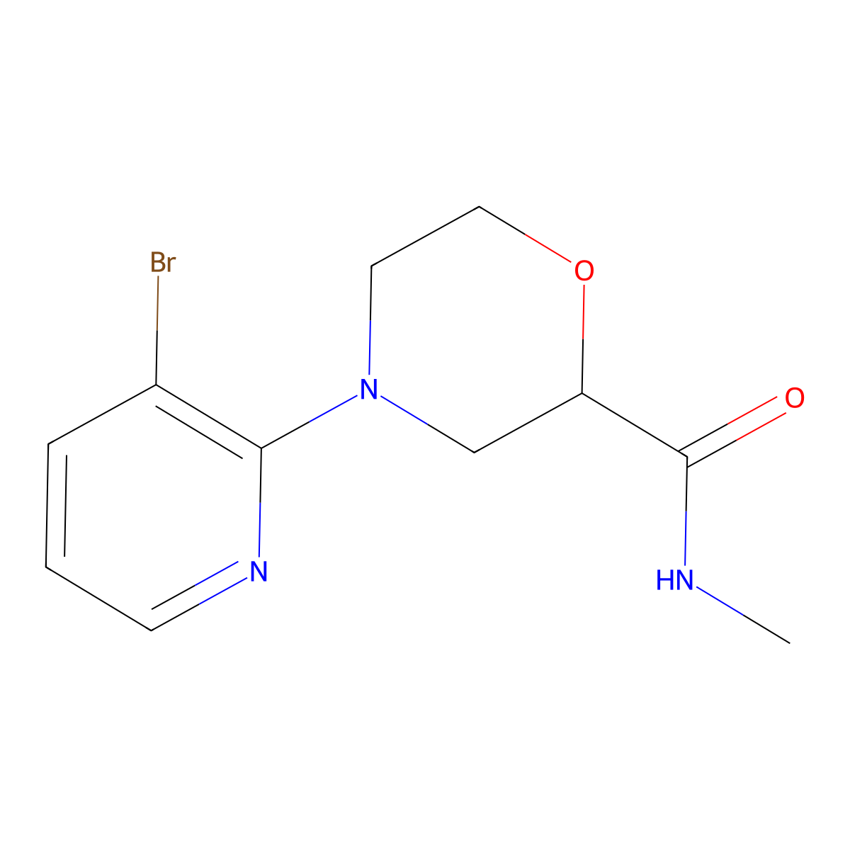 4-(3-bromopyridin-2-yl)-N-methylmorpholine-2-carboxamide molecular structure, CAS 2877660-20-1