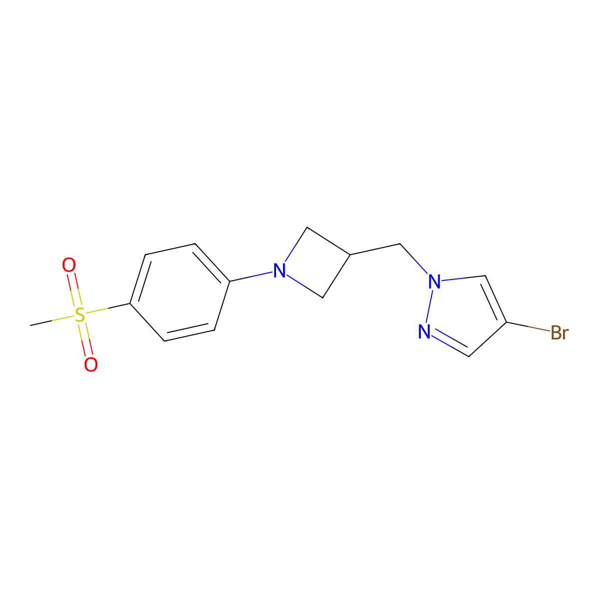 4-bromo-1-{[1-(4-methanesulfonylphenyl)azetidin-3-yl]methyl}-1H-pyrazole molecular structure, CAS 2877660-21-2