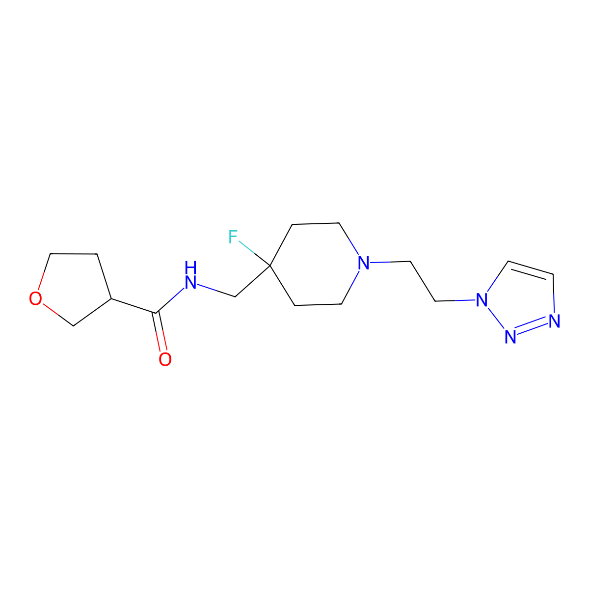 N-({4-fluoro-1-[2-(1H-1,2,3-triazol-1-yl)ethyl]piperidin-4-yl}methyl)oxolane-3-carboxamide molecular structure, CAS 2877660-23-4