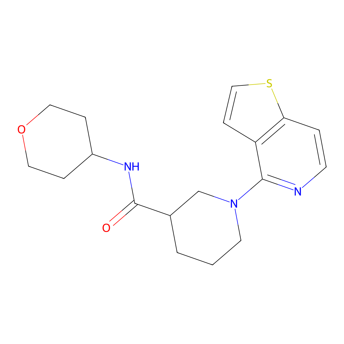 N-(oxan-4-yl)-1-{thieno[3,2-c]pyridin-4-yl}piperidine-3-carboxamide molecular structure, CAS 2877662-99-0