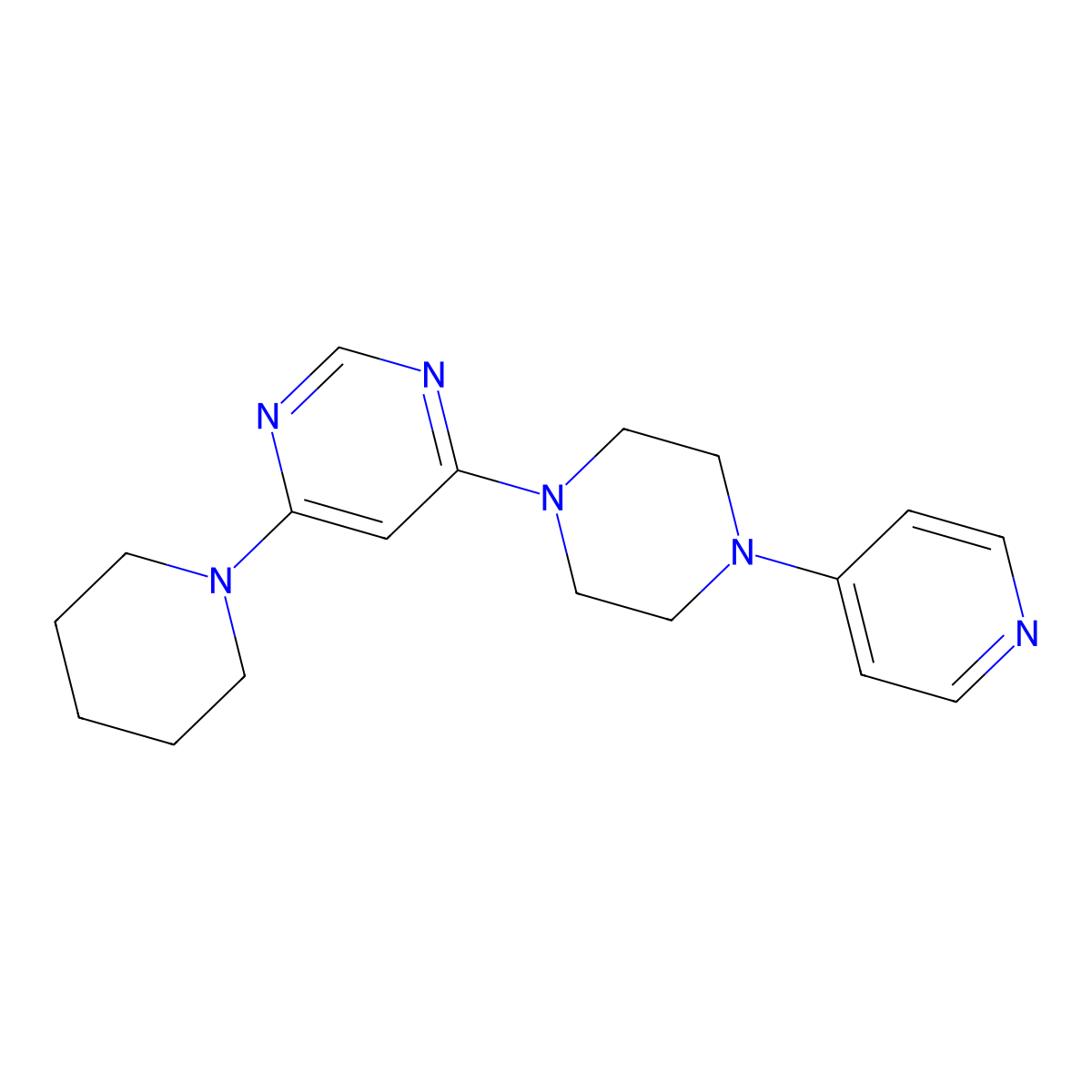4-(Piperidin-1-yl)-6-[4-(pyridin-4-yl)piperazin-1-yl]pyrimidine molecular structure, CAS 2877663-07-3