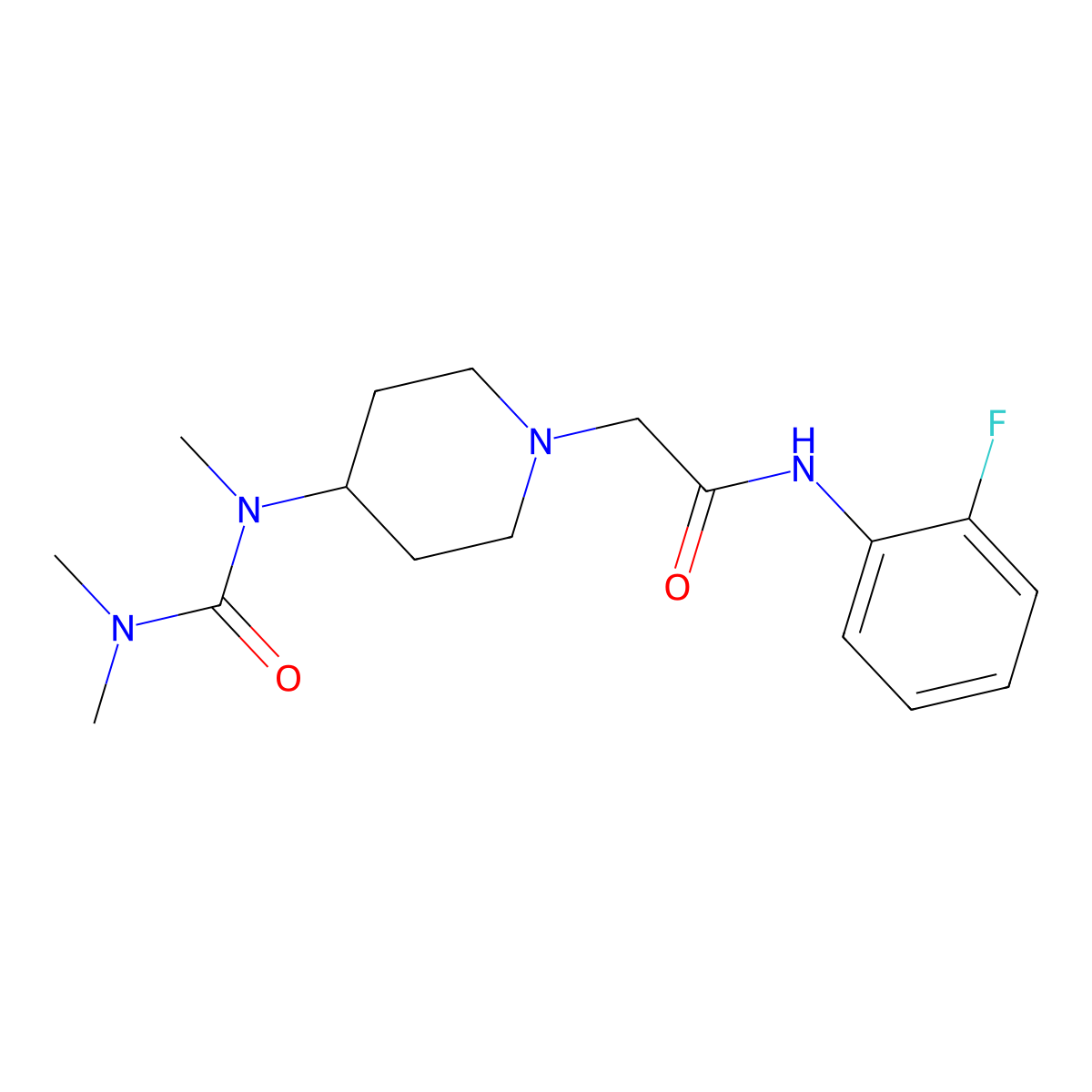 2-{4-[(dimethylcarbamoyl)(methyl)amino]piperidin-1-yl}-N-(2-fluorophenyl)acetamide molecular structure, CAS 2877663-09-5