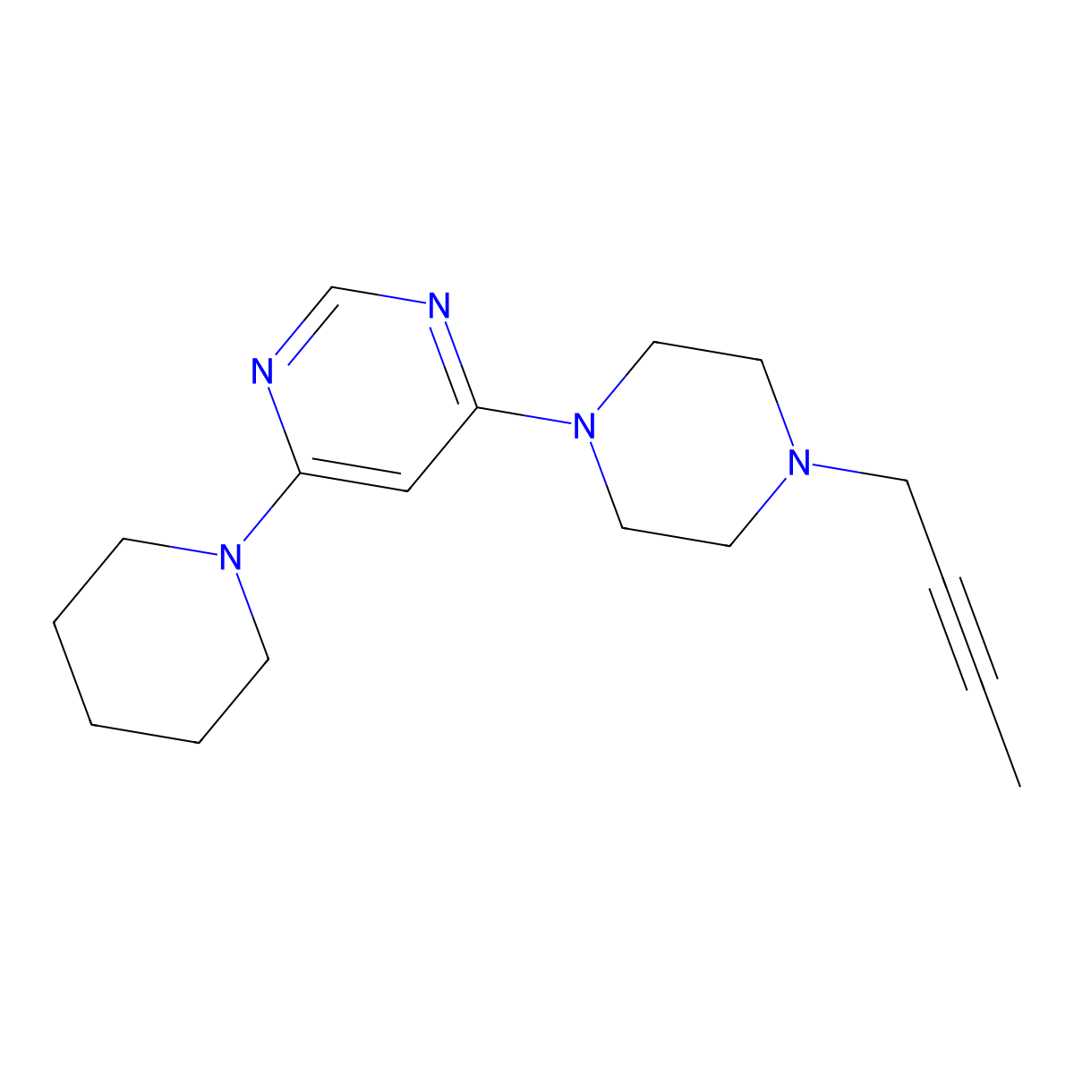 4-[4-(But-2-yn-1-yl)piperazin-1-yl]-6-(piperidin-1-yl)pyrimidine molecular structure, CAS 2877663-10-8