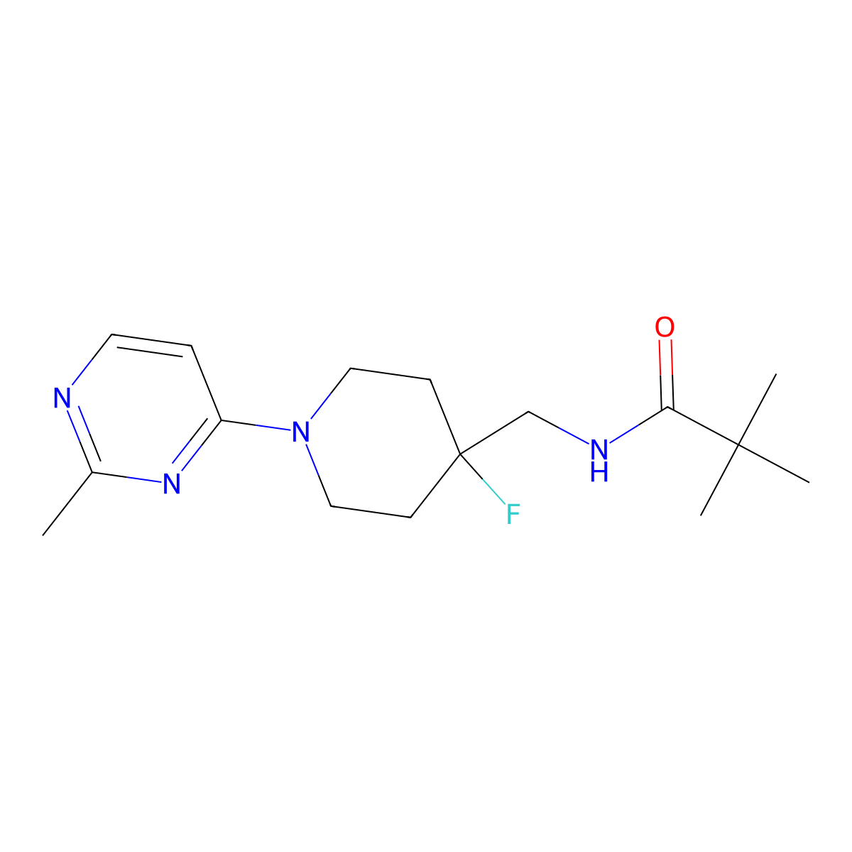 N-{[4-fluoro-1-(2-methylpyrimidin-4-yl)piperidin-4-yl]methyl}-2,2-dimethylpropanamide molecular structure, CAS 2877663-11-9