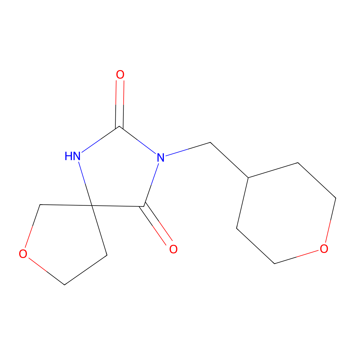 3-[(Oxan-4-yl)methyl]-7-oxa-1,3-diazaspiro[4.4]nonane-2,4-dione molecular structure, CAS 2877663-14-2