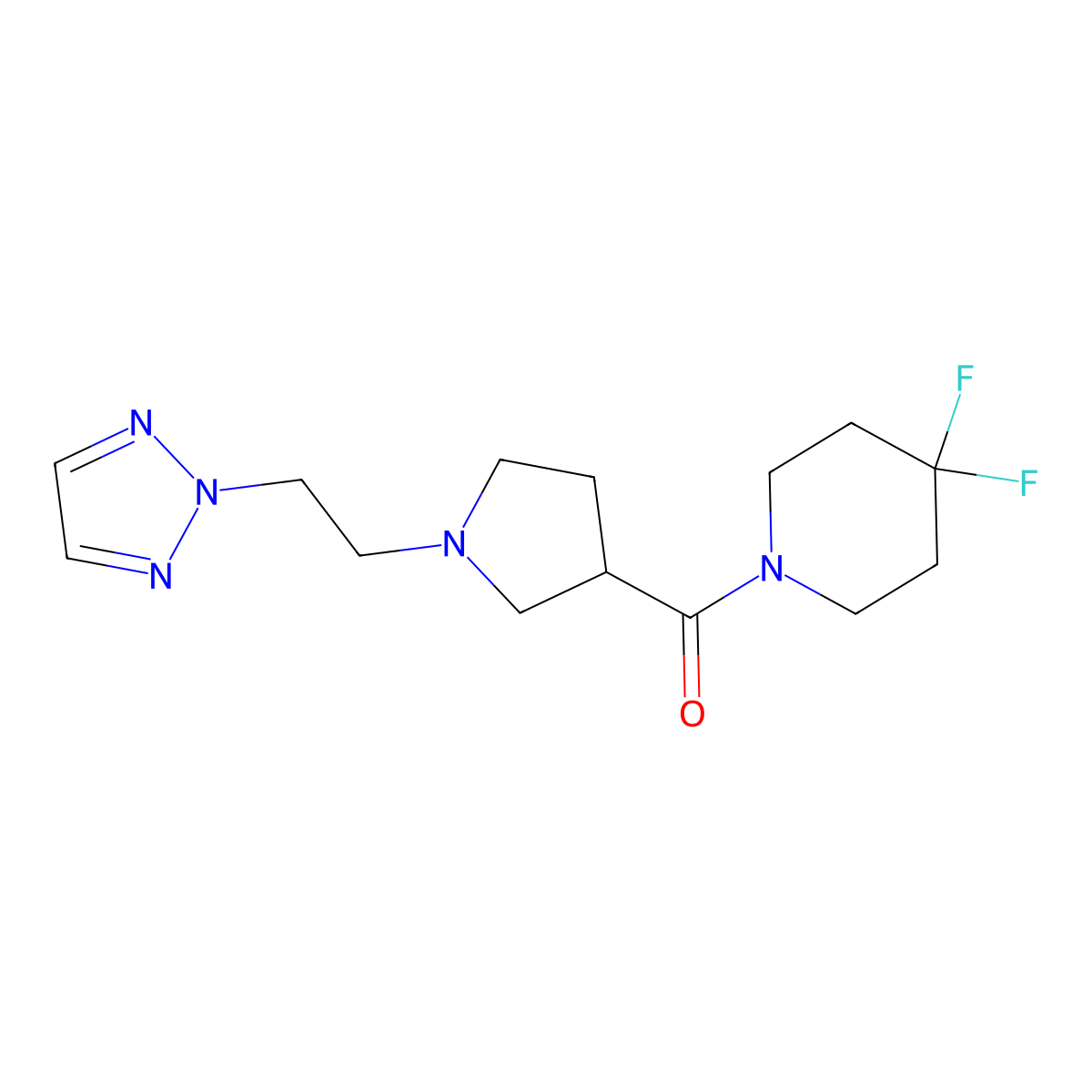 4,4-difluoro-1-{1-[2-(2H-1,2,3-triazol-2-yl)ethyl]pyrrolidine-3-carbonyl}piperidine molecular structure, CAS 2877663-16-4