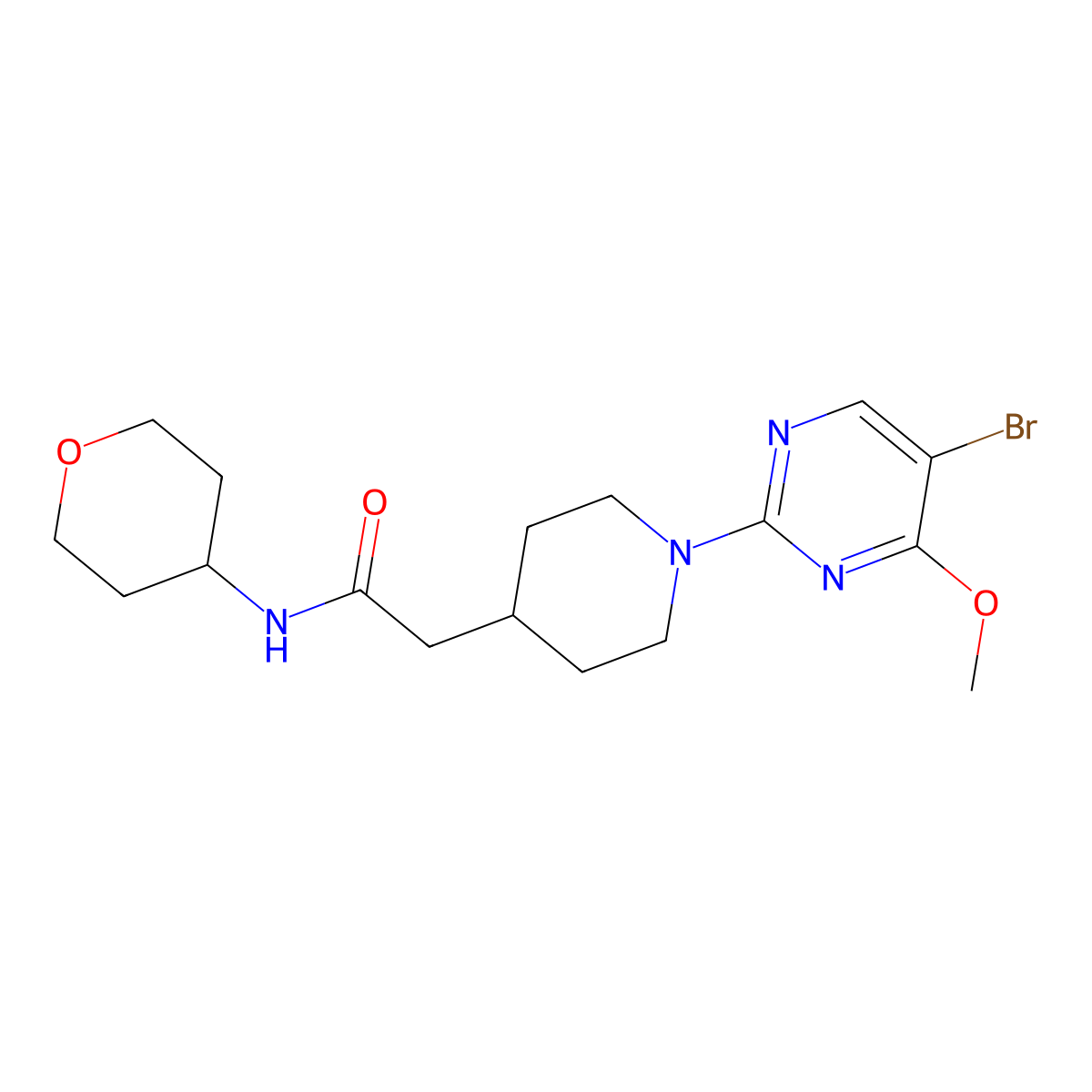 2-[1-(5-bromo-4-methoxypyrimidin-2-yl)piperidin-4-yl]-N-(oxan-4-yl)acetamide molecular structure, CAS 2877663-19-7