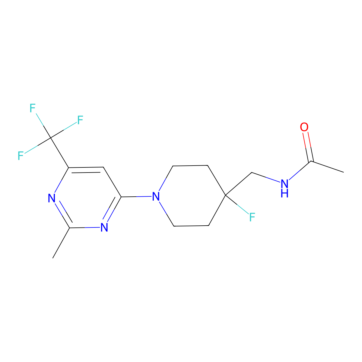 N-({4-fluoro-1-[2-methyl-6-(trifluoromethyl)pyrimidin-4-yl]piperidin-4-yl}methyl)acetamide molecular structure, CAS 2877663-22-2