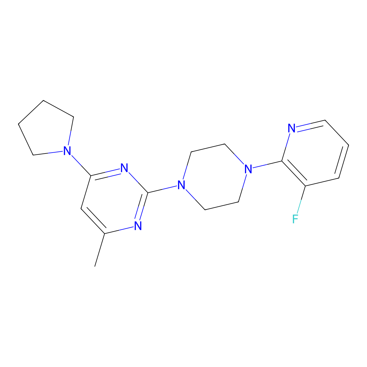 2-[4-(3-Fluoropyridin-2-yl)piperazin-1-yl]-4-methyl-6-(pyrrolidin-1-yl)pyrimidine molecular structure, CAS 2877663-23-3
