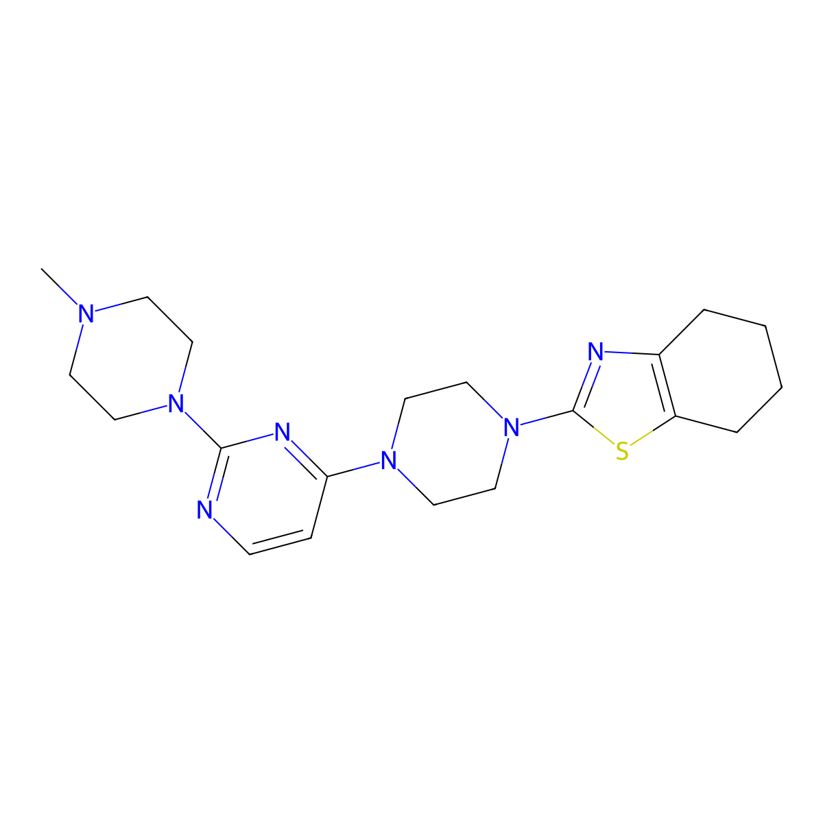 2-{4-[2-(4-Methylpiperazin-1-yl)pyrimidin-4-yl]piperazin-1-yl}-4,5,6,7-tetrahydro-1,3-benzothiazole molecular structure, CAS 2877663-24-4