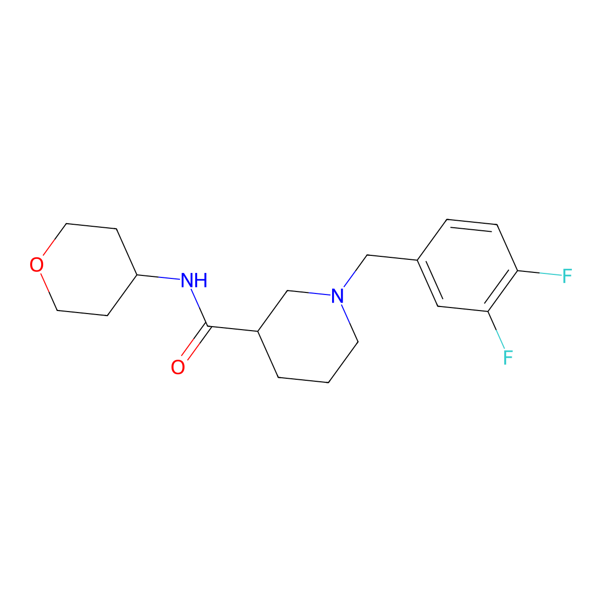 1-[(3,4-difluorophenyl)methyl]-N-(oxan-4-yl)piperidine-3-carboxamide molecular structure, CAS 2877663-26-6
