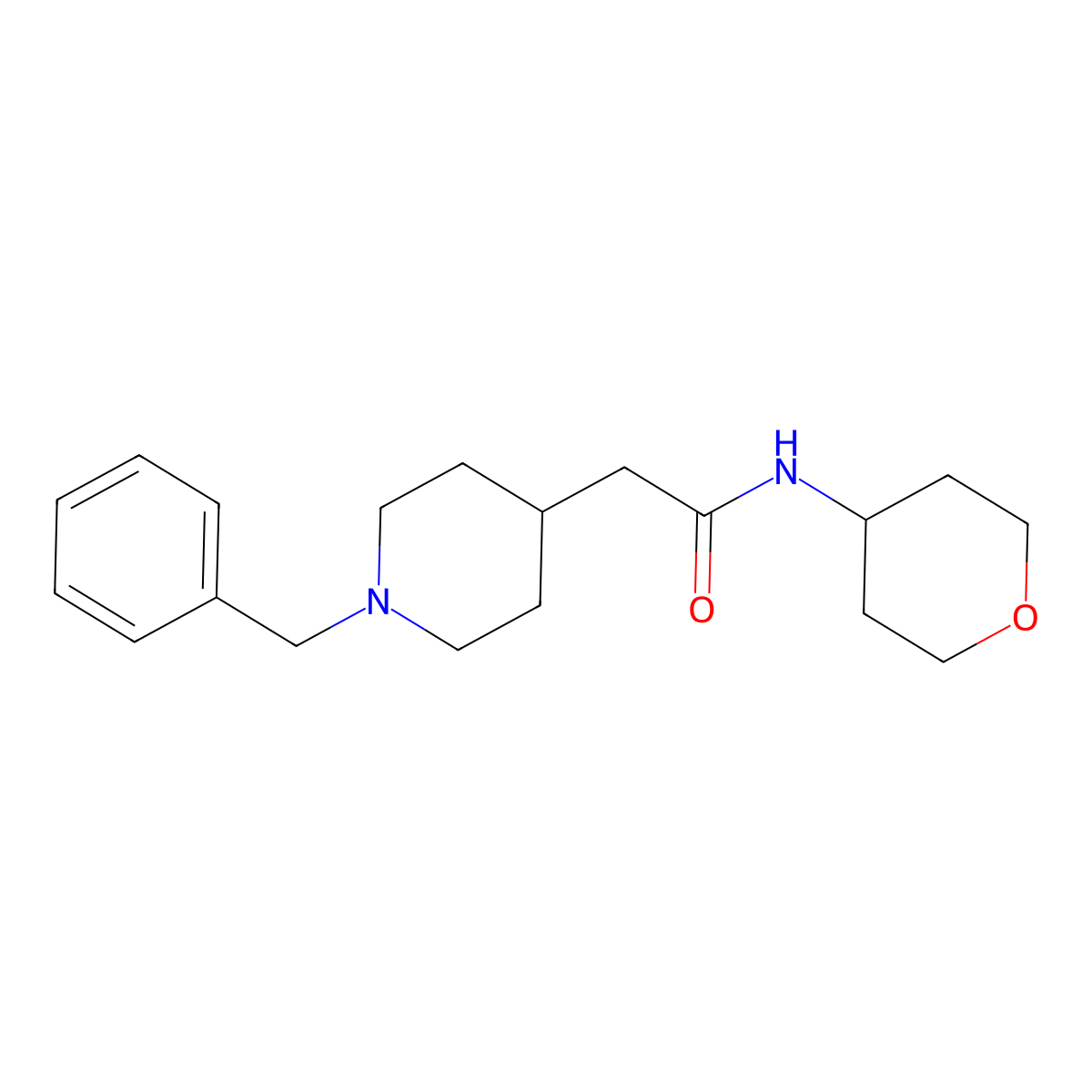 2-(1-benzylpiperidin-4-yl)-N-(oxan-4-yl)acetamide molecular structure, CAS 2877663-34-6