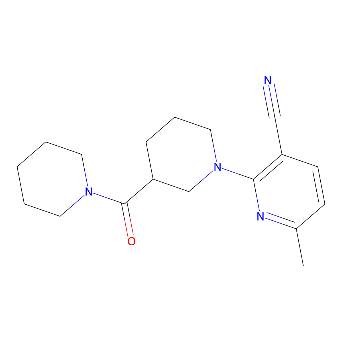 6-Methyl-2-[3-(piperidine-1-carbonyl)piperidin-1-yl]pyridine-3-carbonitrile molecular structure, CAS 2877663-37-9